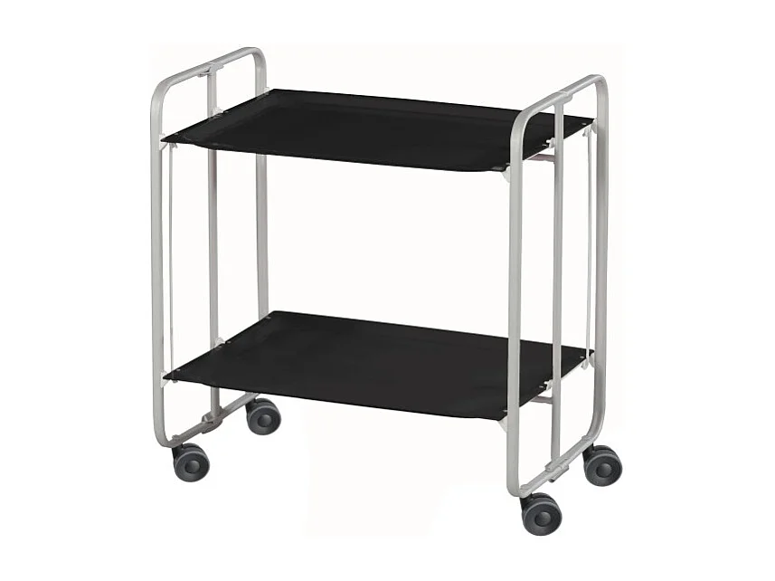 Carrito auxiliar plegable con ruedas - Estructura metálica gris, 2 estantes negros laminados – 72*66*43 cm - BAUHAUS