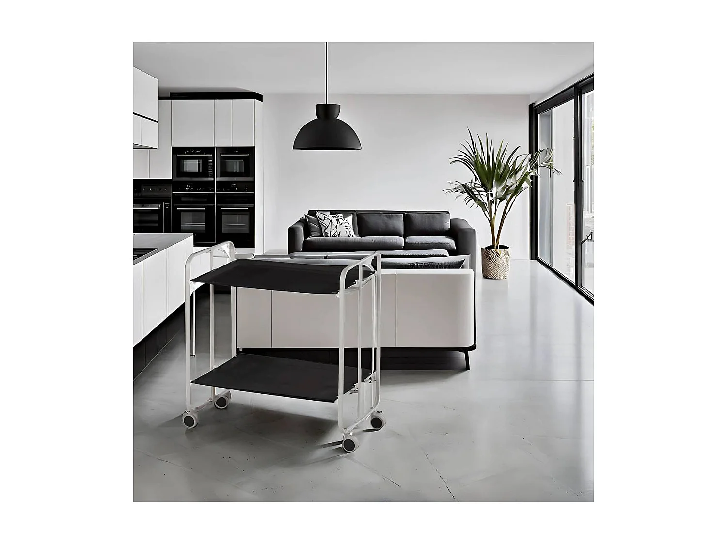 Carrito auxiliar plegable con ruedas - Estructura metálica gris, 2 estantes negros laminados – 72*66*43 cm - BAUHAUS