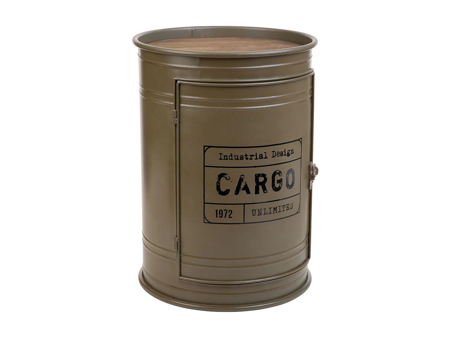 Regaltisch aus Metall und Holz mit grün bedrucktem Innenregal D34x46