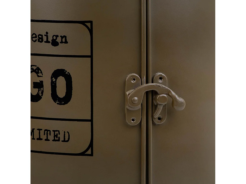 Regaltisch aus Metall und Holz mit grün bedrucktem Innenregal D34x46