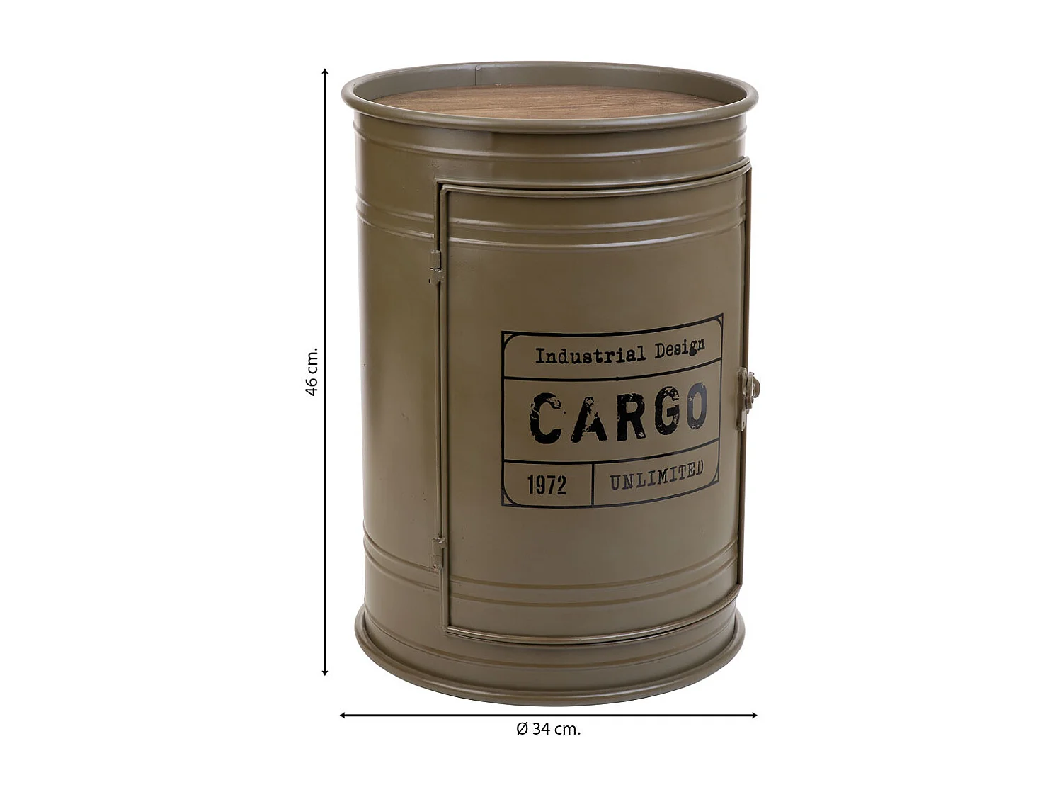 Regaltisch aus Metall und Holz mit grün bedrucktem Innenregal D34x46