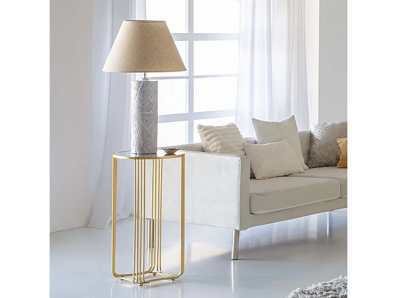 Mesa de canto redonda em metal dourado 38x38x70