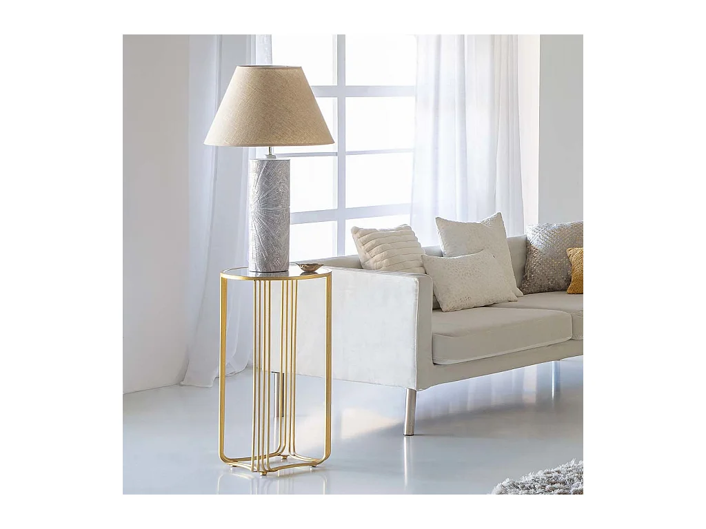 Tavolino angolare rotondo in metallo dorato 38x38x70