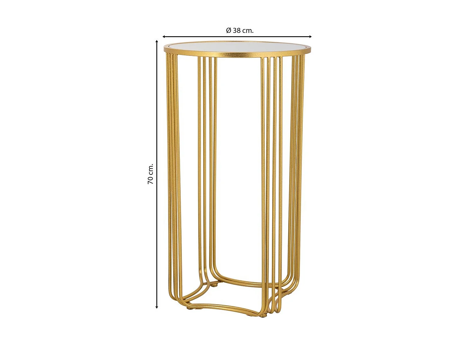Mesa de canto redonda em metal dourado 38x38x70