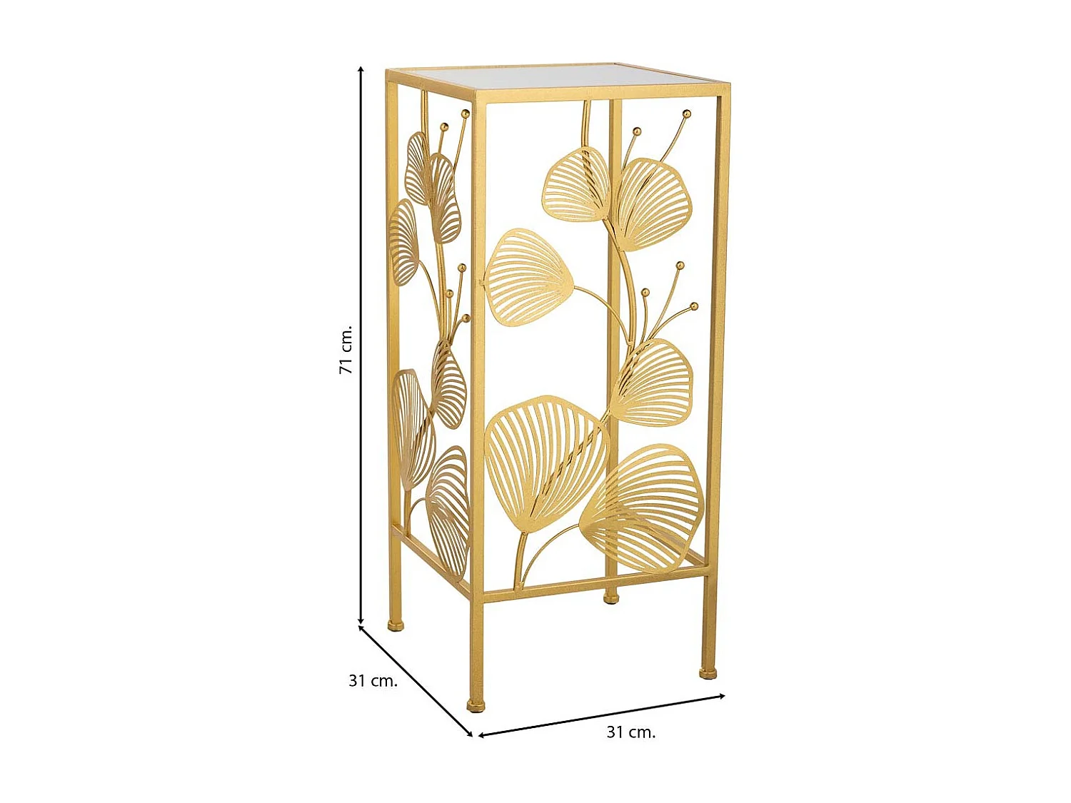 Mesa de canto quadrada em metal dourado 31x31x71