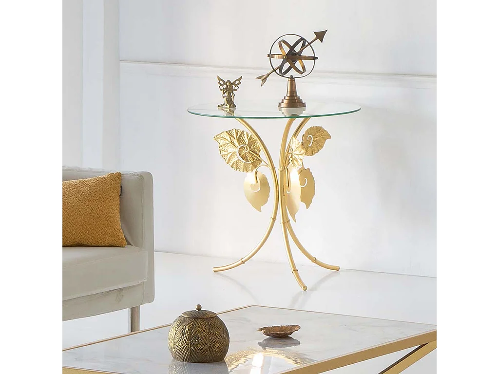 Mesa de canto redonda em metal dourado D70x70