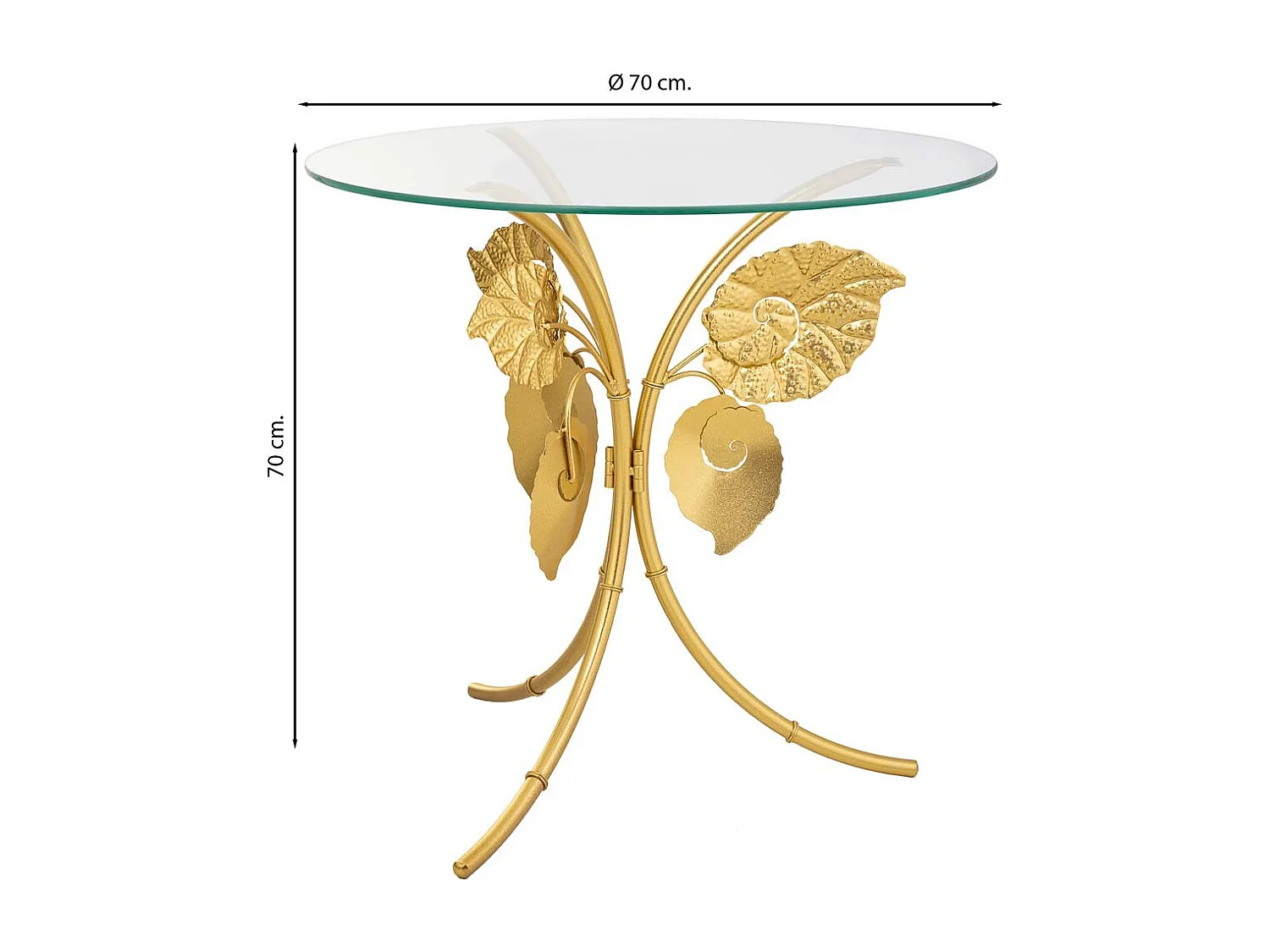 Mesa de canto redonda em metal dourado D70x70
