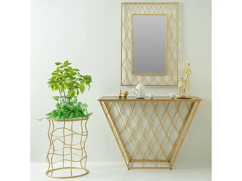 Beistelltisch aus goldfarbenem Metall und Glas, D46x60