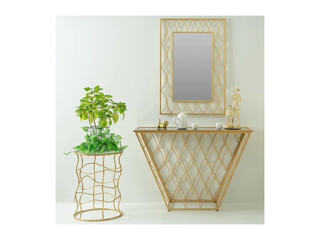 Table d'appoint en métal doré et verre D46x60