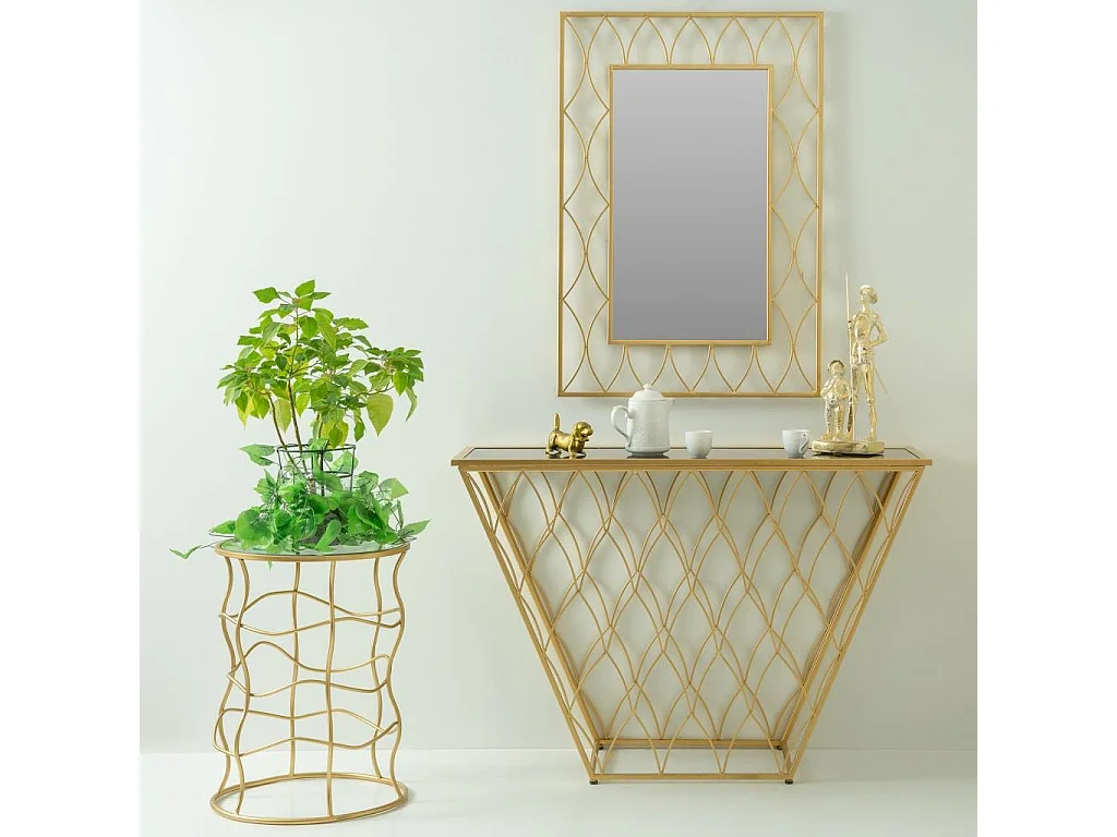 Table d'appoint en métal doré et verre D46x60