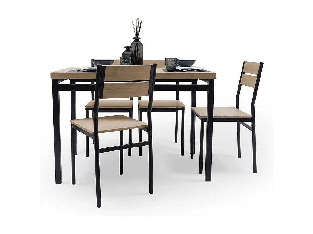Conjunto Mesa y 4 Sillas de Cocina/Comedor | Estilo Industrial | Medidas Mesa: 110 x 70 x 75 cm | Medidas Silla: 40 x 45 x 82 cm