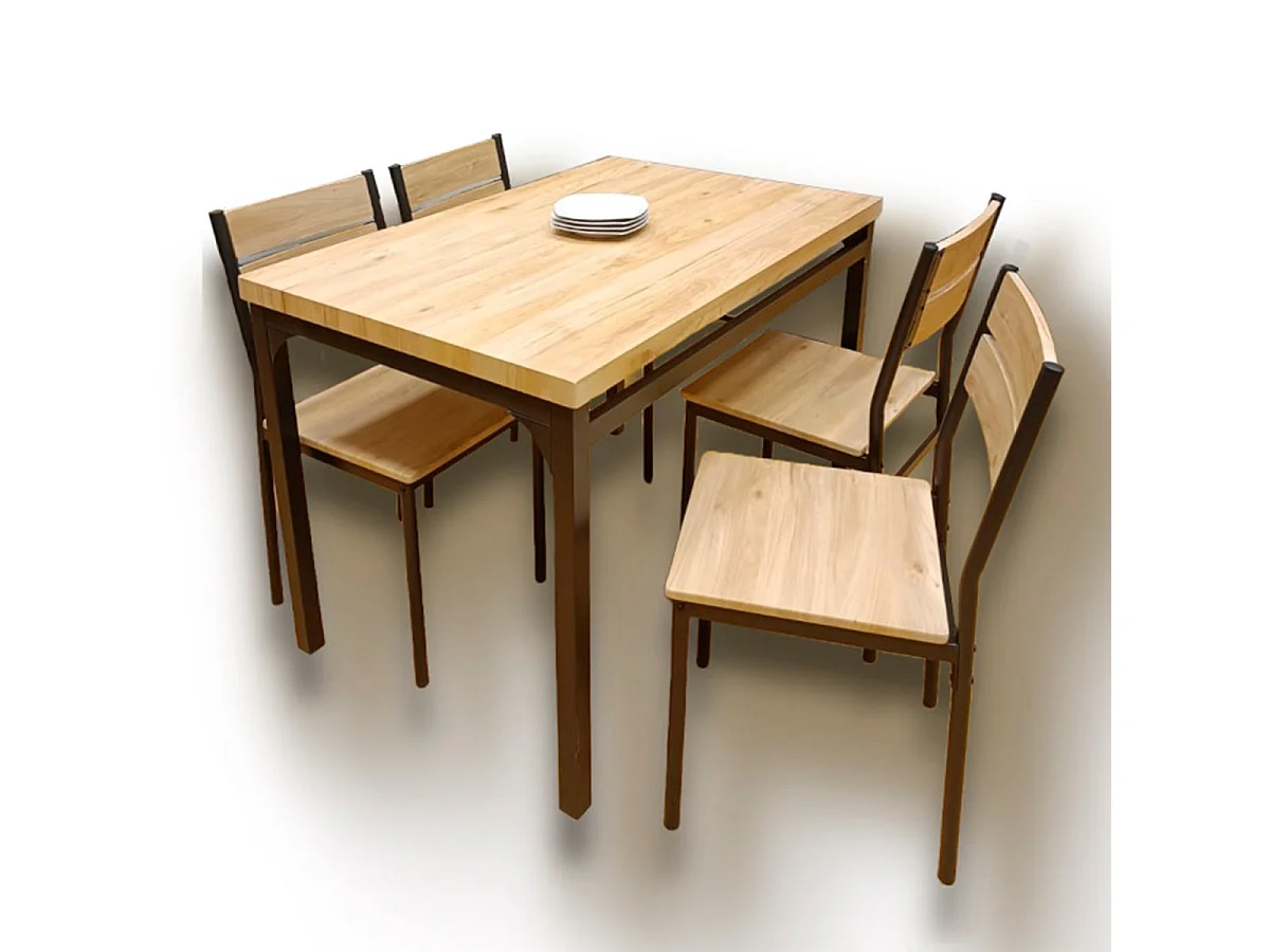 Conjunto Mesa y 4 Sillas de Cocina/Comedor | Estilo Industrial | Medidas Mesa: 110 x 70 x 75 cm | Medidas Silla: 40 x 45 x 82 cm