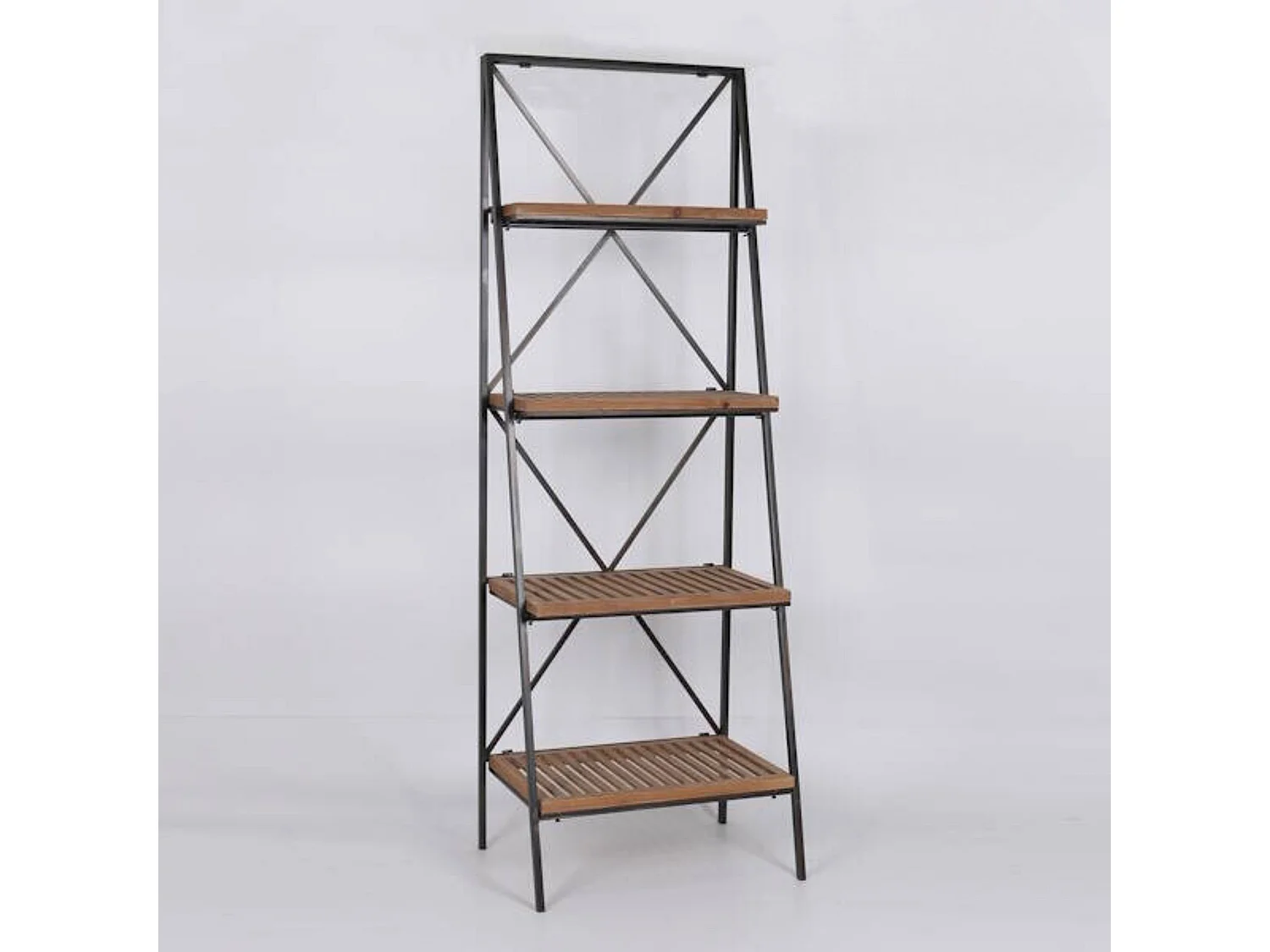 Estantería Librería Auxiliar Industrial de Metal con 4 Baldas – Nogal y Estructura Negra, 60x43.5x173 cm