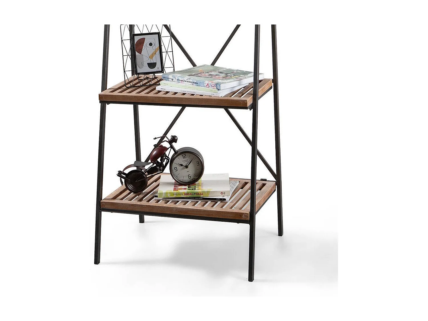 Estantería Librería Auxiliar Industrial de Metal con 4 Baldas – Nogal y Estructura Negra, 60x43.5x173 cm