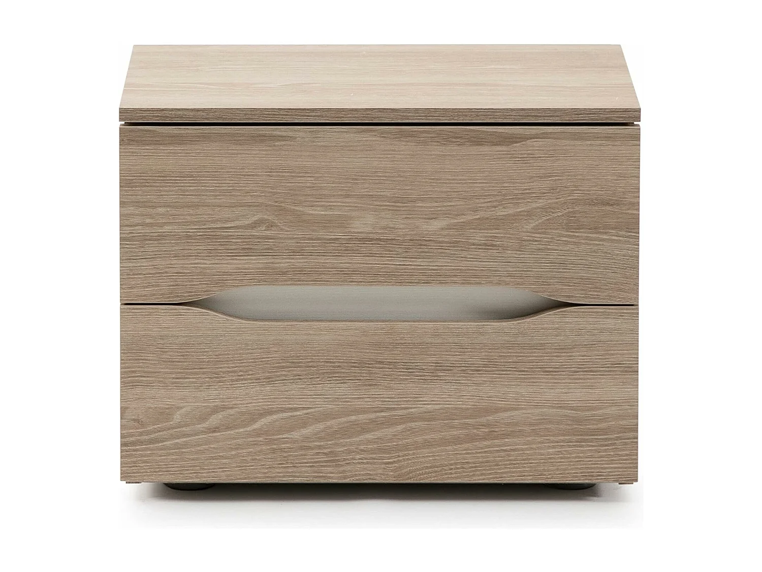 Mesita de Noche de 2 Cajones, Con Tiradores Uñero, Color Acabado Roble Sable y Blanco, 53x43x34 cm