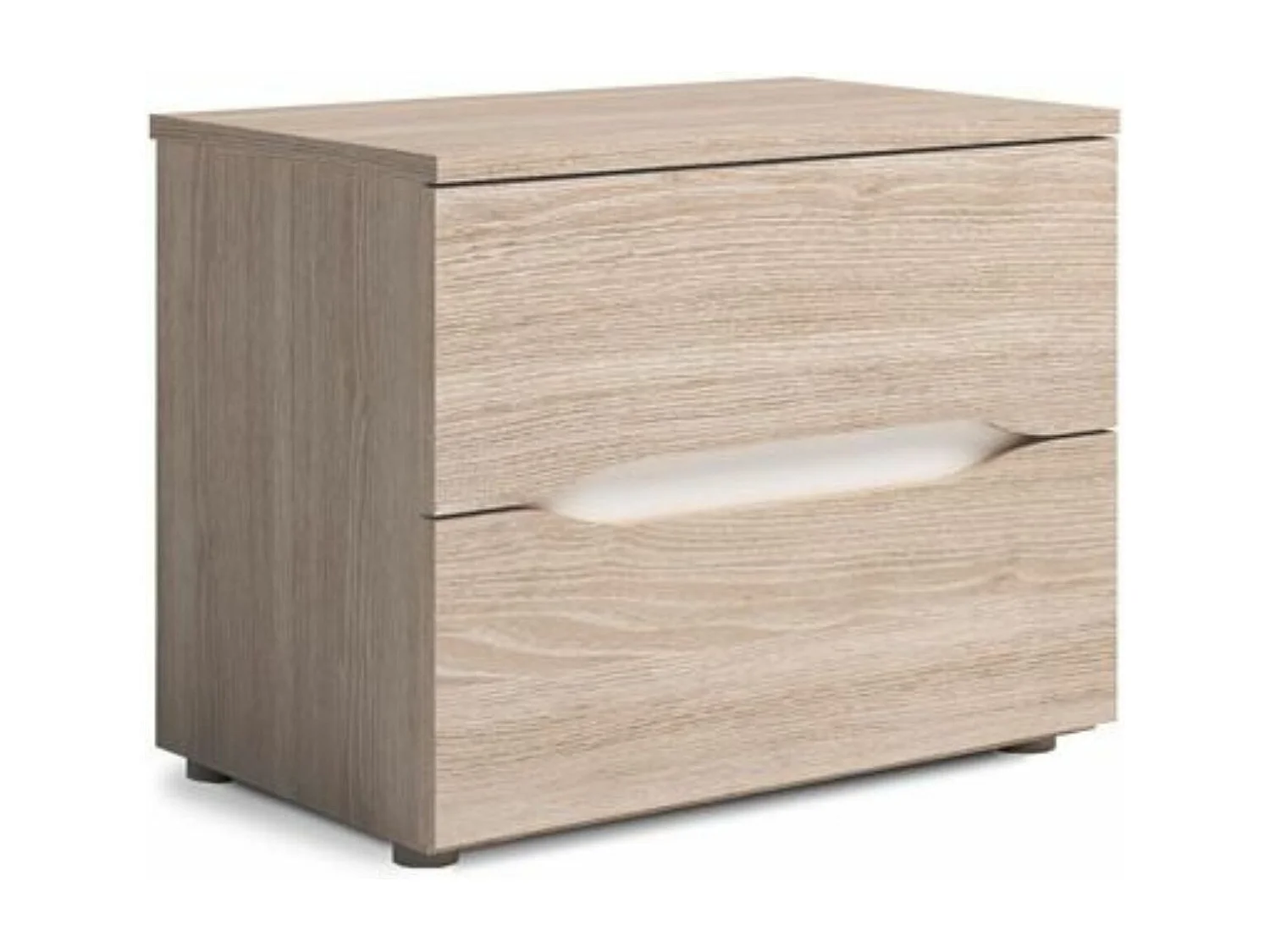 Mesita de Noche de 2 Cajones, Con Tiradores Uñero, Color Acabado Roble Sable y Blanco, 53x43x34 cm