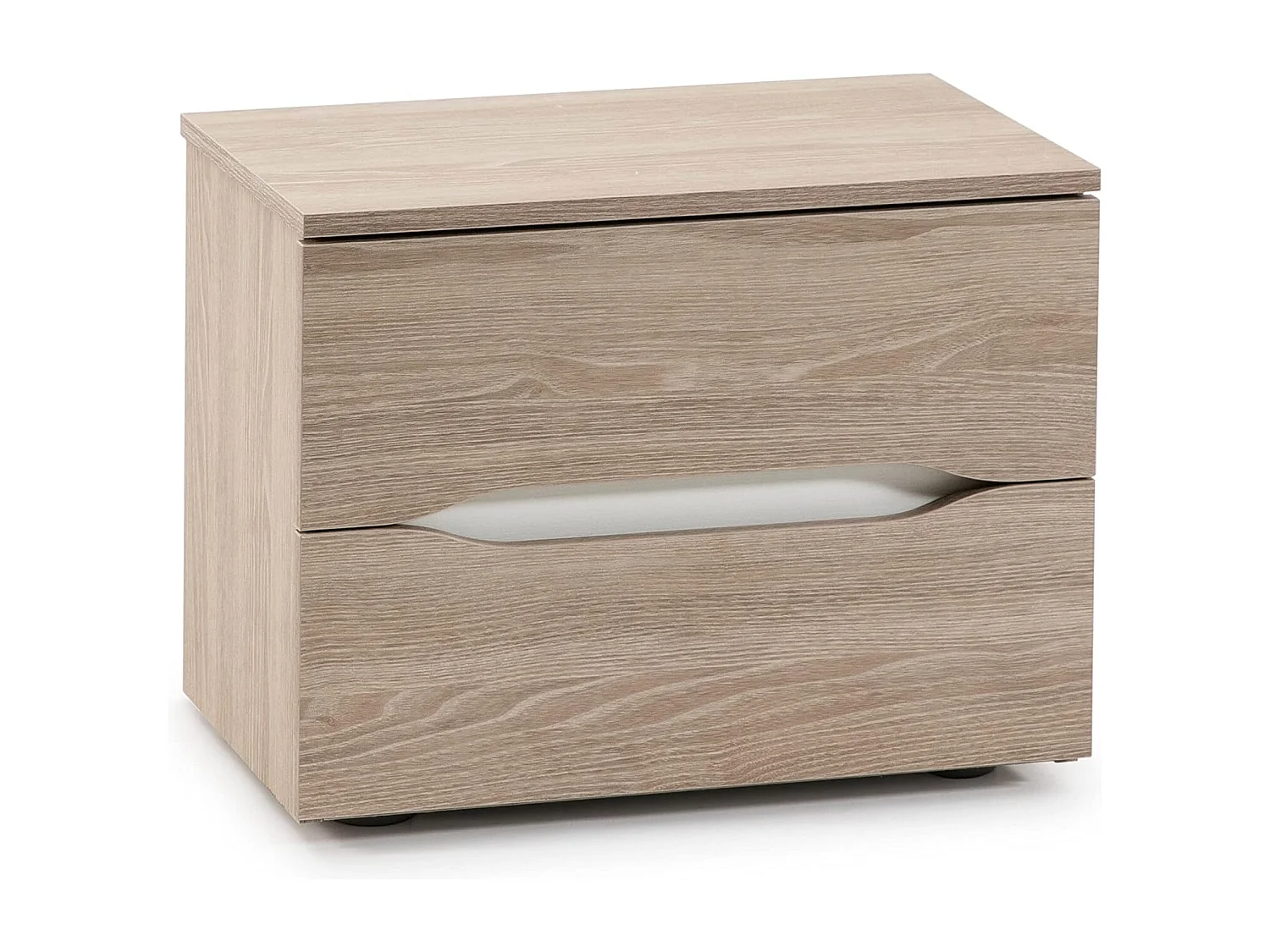 Mesita de Noche de 2 Cajones, Con Tiradores Uñero, Color Acabado Roble Sable y Blanco, 53x43x34 cm