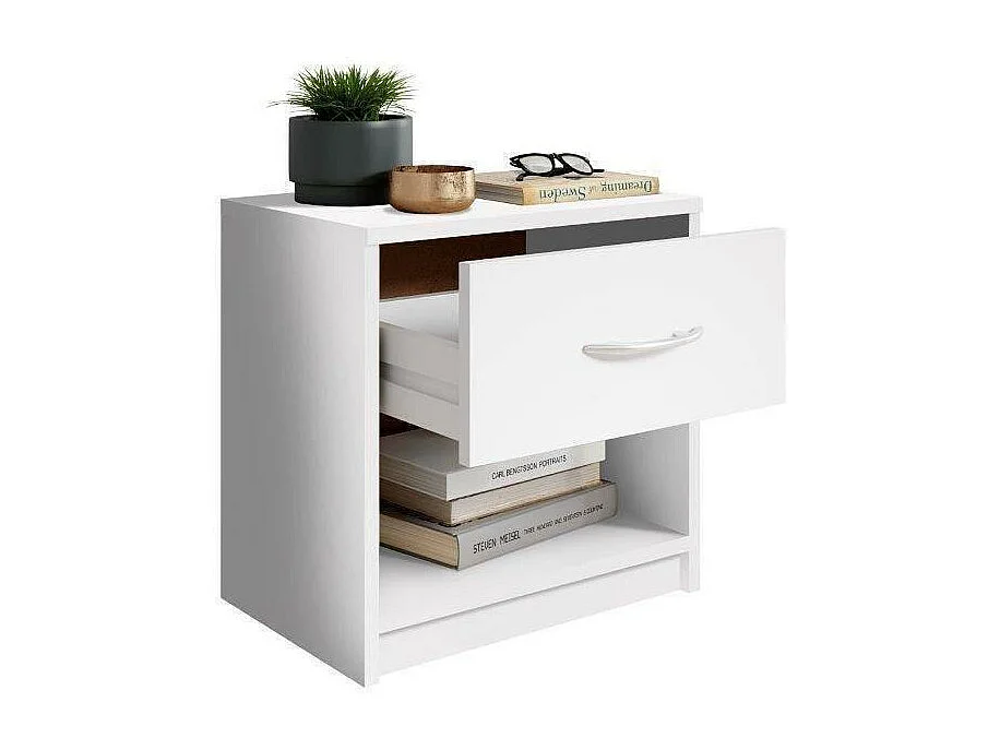 Mesita de noche sencilla con un cajón adecuada para cualquier cama y dormitorio, Color Blanco, 38,5 x 28 x 39,5 cm (ancho x fondo x alto)