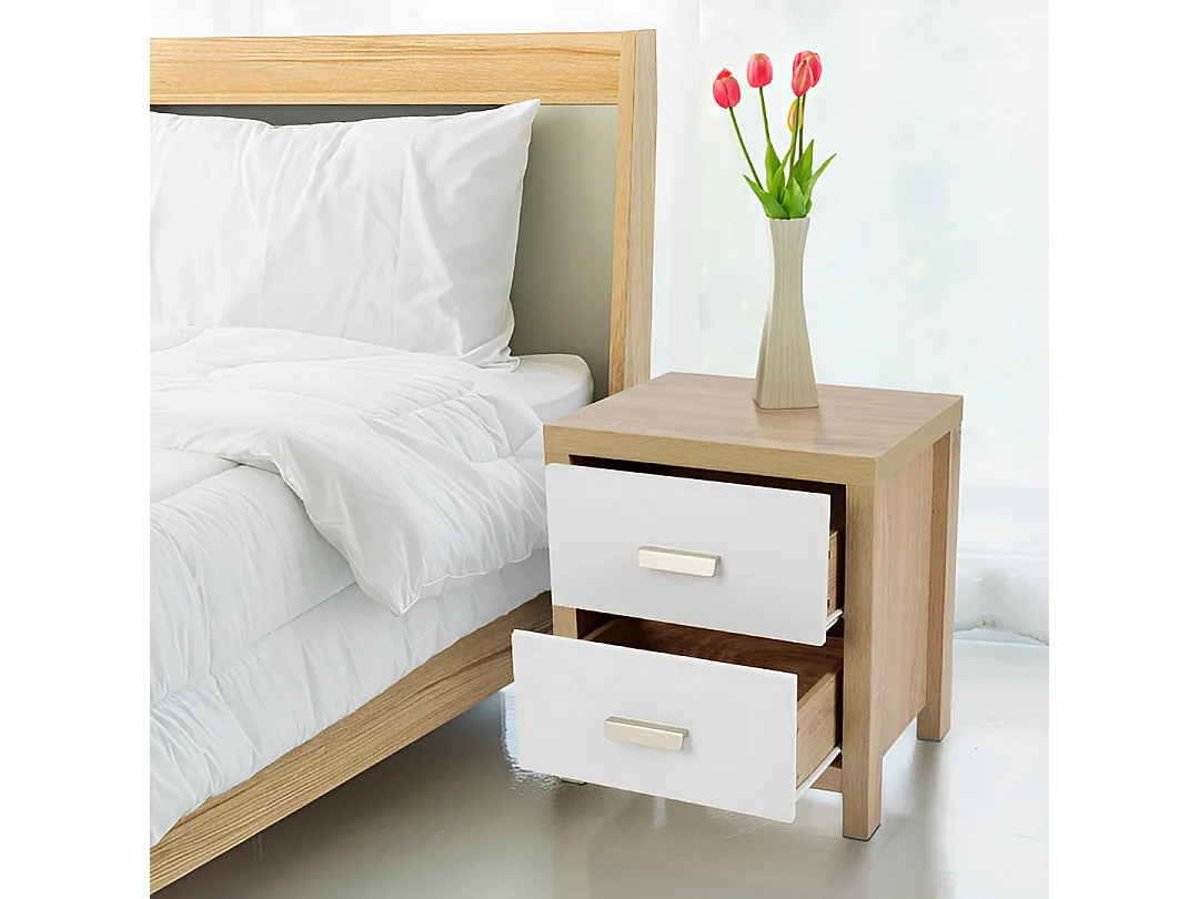 Conjunto Dormitorio Sinfonier + 2 mesillas de Noche, Color Cambria Y Frentes de CajÓn En Color Blanco