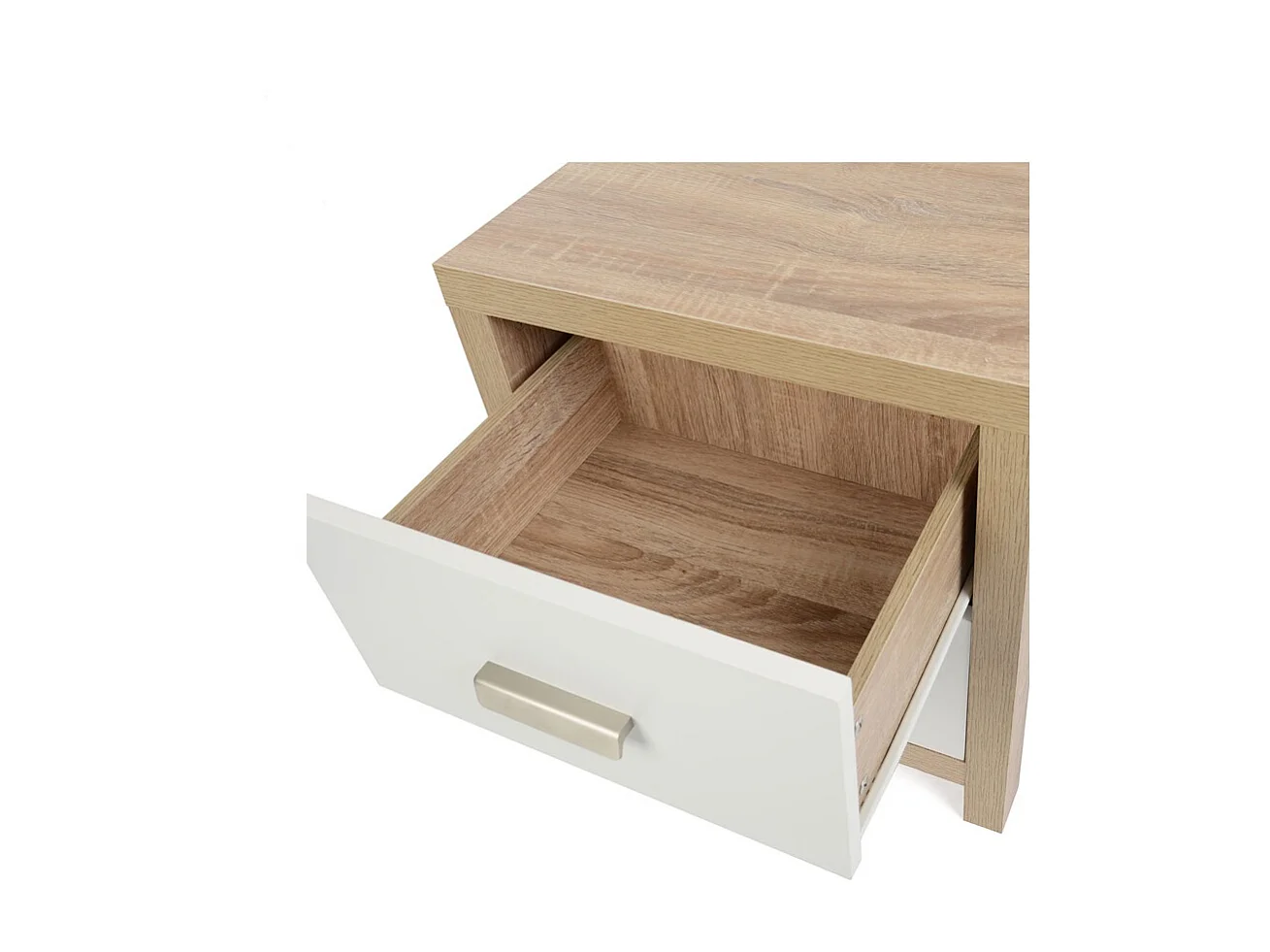 Conjunto Dormitorio Sinfonier + 2 mesillas de Noche, Color Cambria Y Frentes de CajÓn En Color Blanco