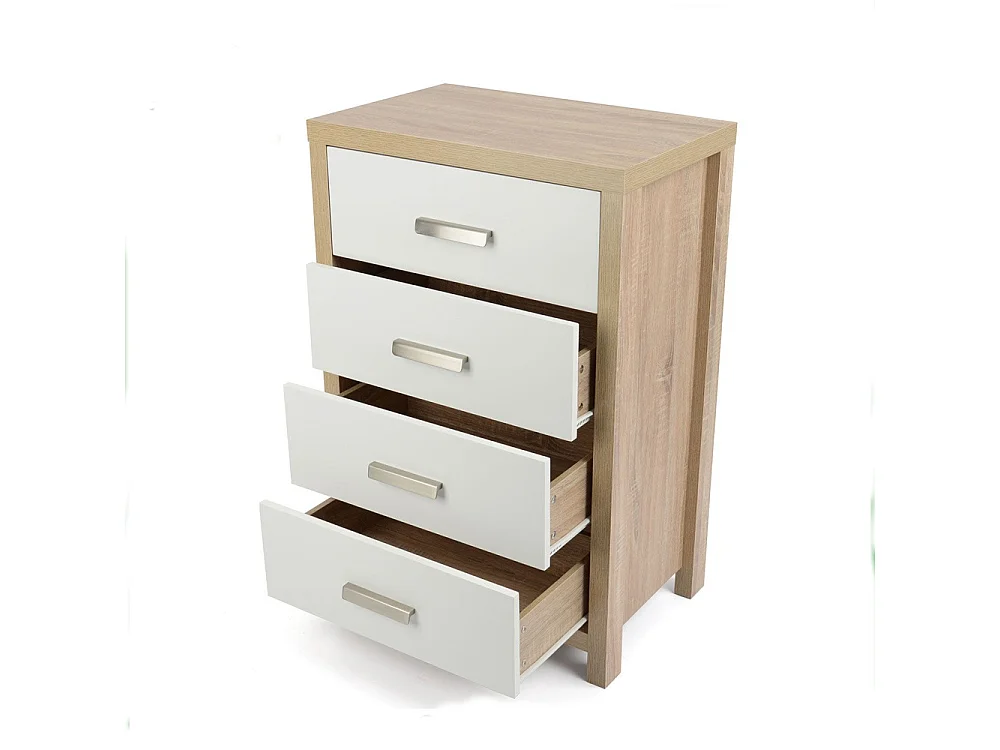 Conjunto Dormitorio Sinfonier + 2 mesillas de Noche, Color Cambria Y Frentes de CajÓn En Color Blanco