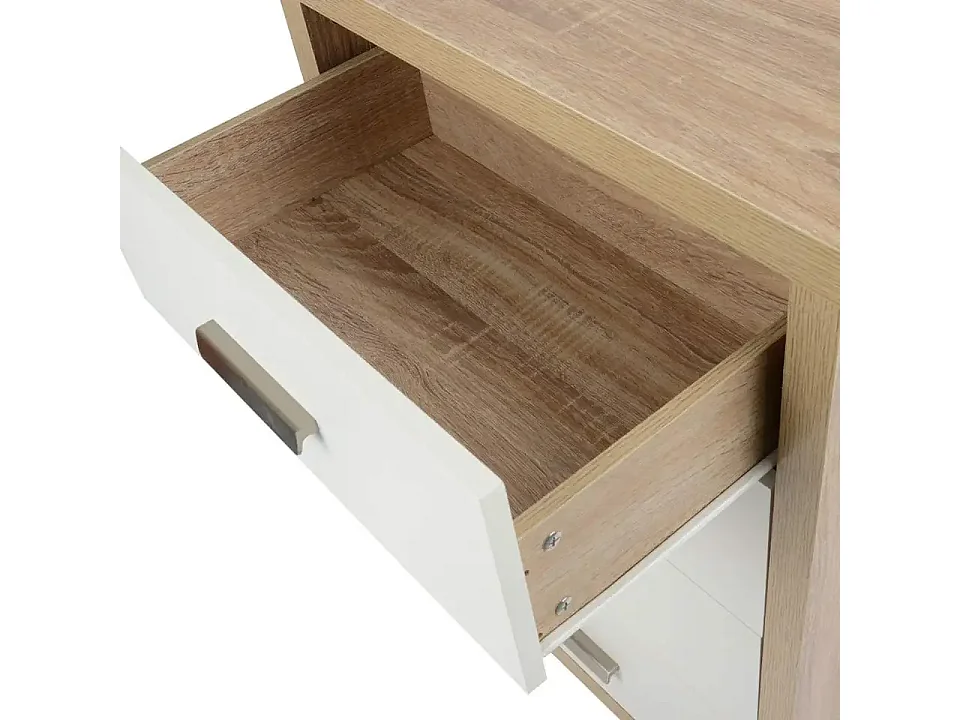 Conjunto Dormitorio Sinfonier + 2 mesillas de Noche, Color Cambria Y Frentes de CajÓn En Color Blanco