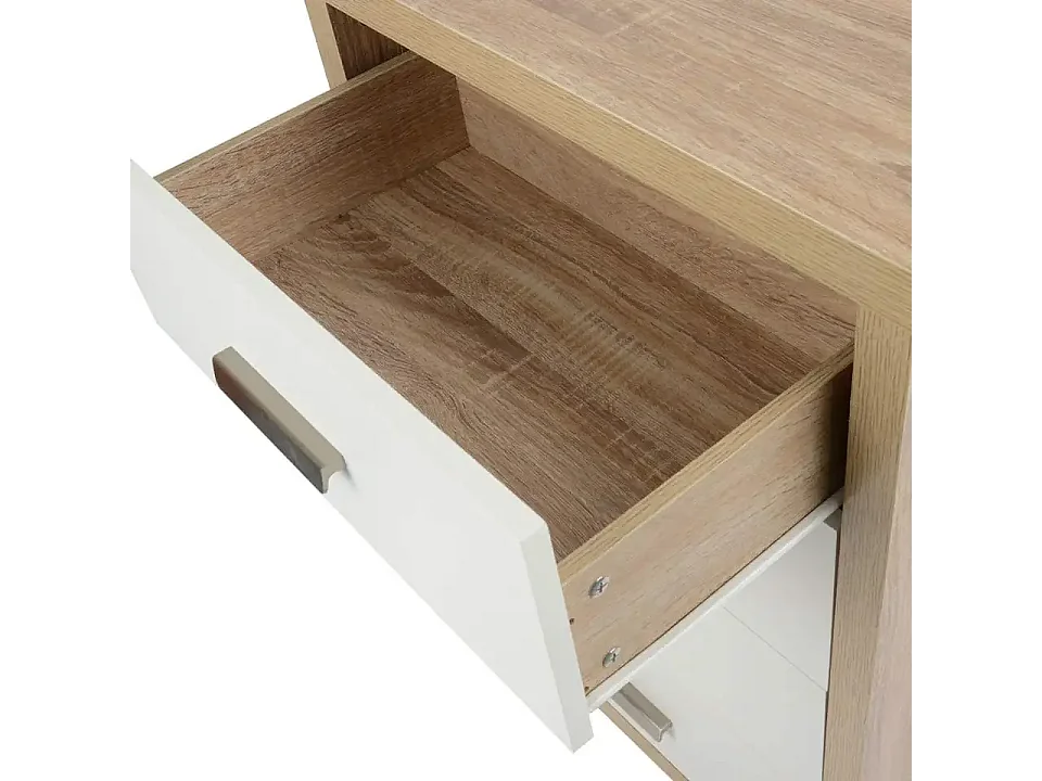 Conjunto Dormitorio Sinfonier + 2 mesillas de Noche, Color Cambria Y Frentes de CajÓn En Color Blanco