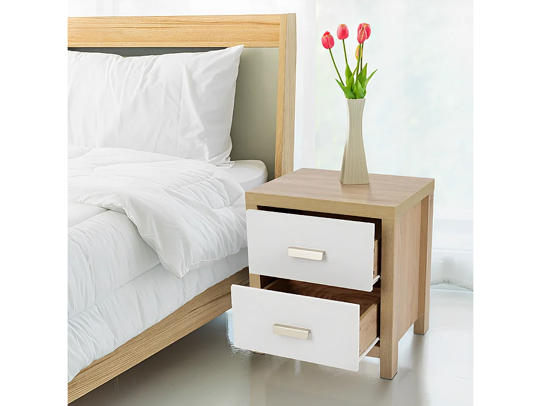 Conjunto Dormitorio Sinfonier + 2 mesillas de Noche, Color Cambria Y Frentes de CajÓn En Color Blanco