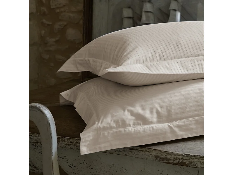 Parure de lit 280x240 cm set 50x70 satin CONCERTO rayures beige Lin