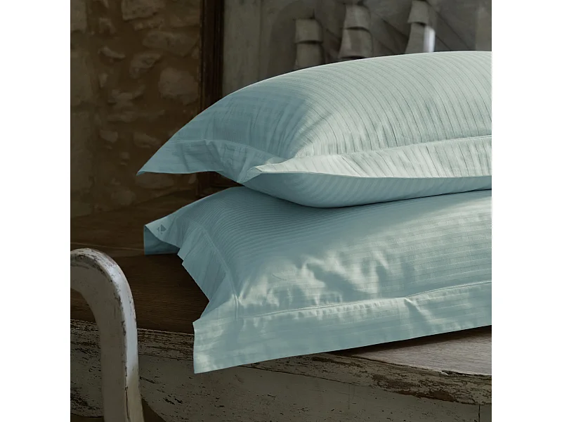 Parure de lit 280x240 cm set 50x70 satin CONCERTO rayures vert Lichen