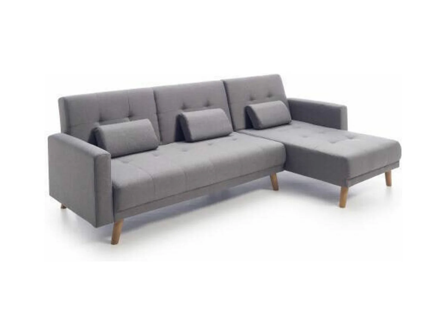 Chaiselongue Cama Reversible Tapizada en Tela con Patas de Acabado en Madera – Medidas Cerrada: 263x135x86 cm
