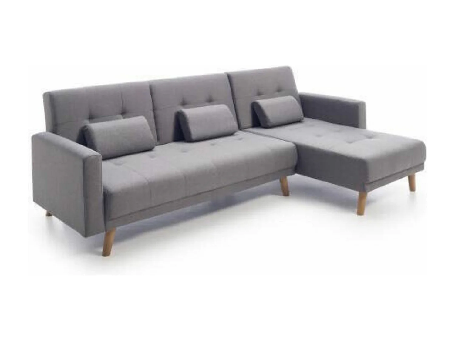 Chaiselongue Cama Reversible Tapizada en Tela con Patas de Acabado en Madera – Medidas Cerrada: 263x135x86 cm