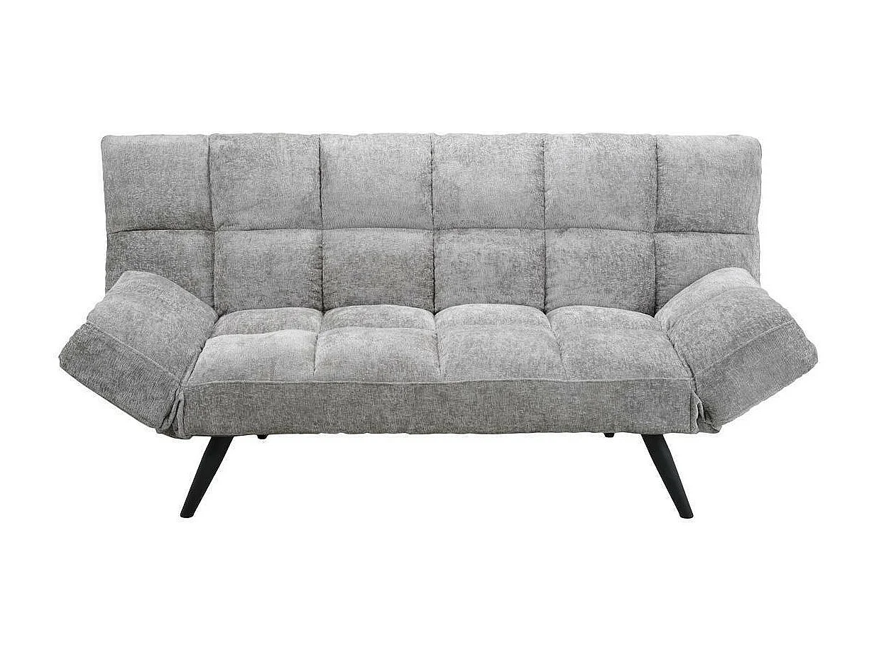 Sofá Cama Tapizado en Tela con Brazos articulados y Tapizado en Color Gris – Patas Metálicas en Acabado Cromo, Medidas Cerrado: 181x86x81 cm