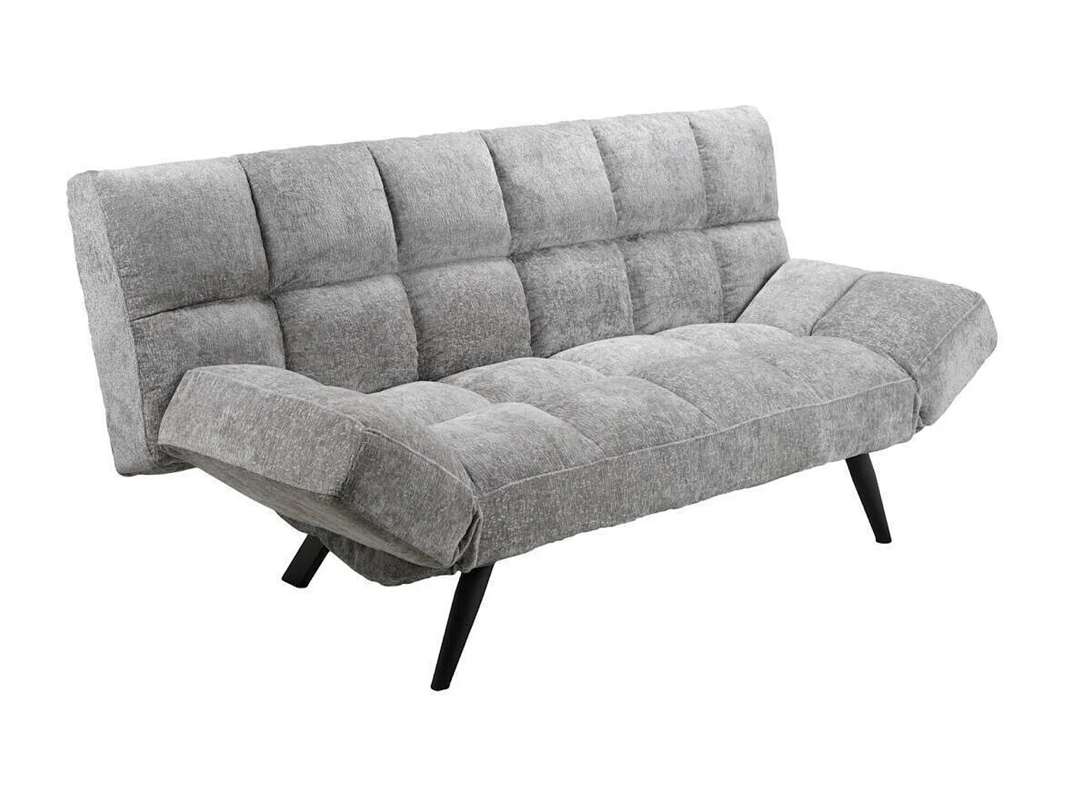 Sofá Cama Tapizado en Tela con Brazos articulados y Tapizado en Color Gris – Patas Metálicas en Acabado Cromo, Medidas Cerrado: 181x86x81 cm