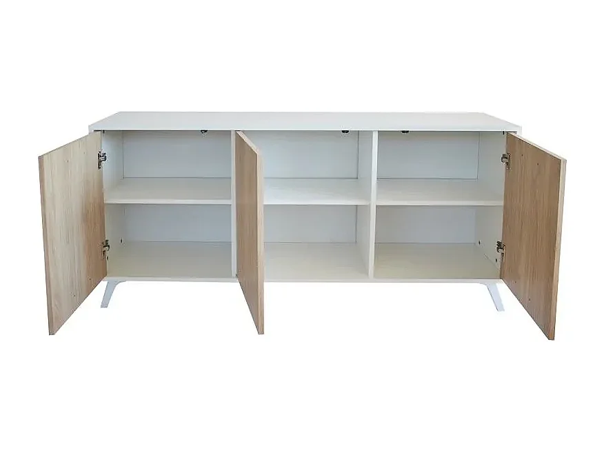 Meyvaser Aparador, Buffet, Salón Comedor 3 Puertas, Armario Auxiliar Color Blanco y Roble, Medidas: 138 cm x 70 x 39,5