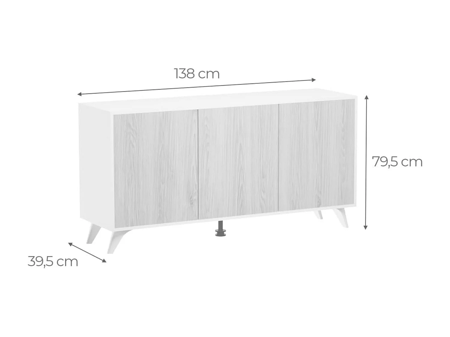 Meyvaser Aparador, Buffet, Salón Comedor 3 Puertas, Armario Auxiliar Color Blanco y Roble, Medidas: 138 cm x 70 x 39,5