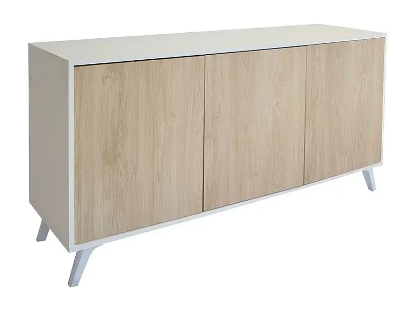 Meyvaser Aparador, Buffet, Salón Comedor 3 Puertas, Armario Auxiliar Color Blanco y Roble, Medidas: 138 cm x 70 x 39,5