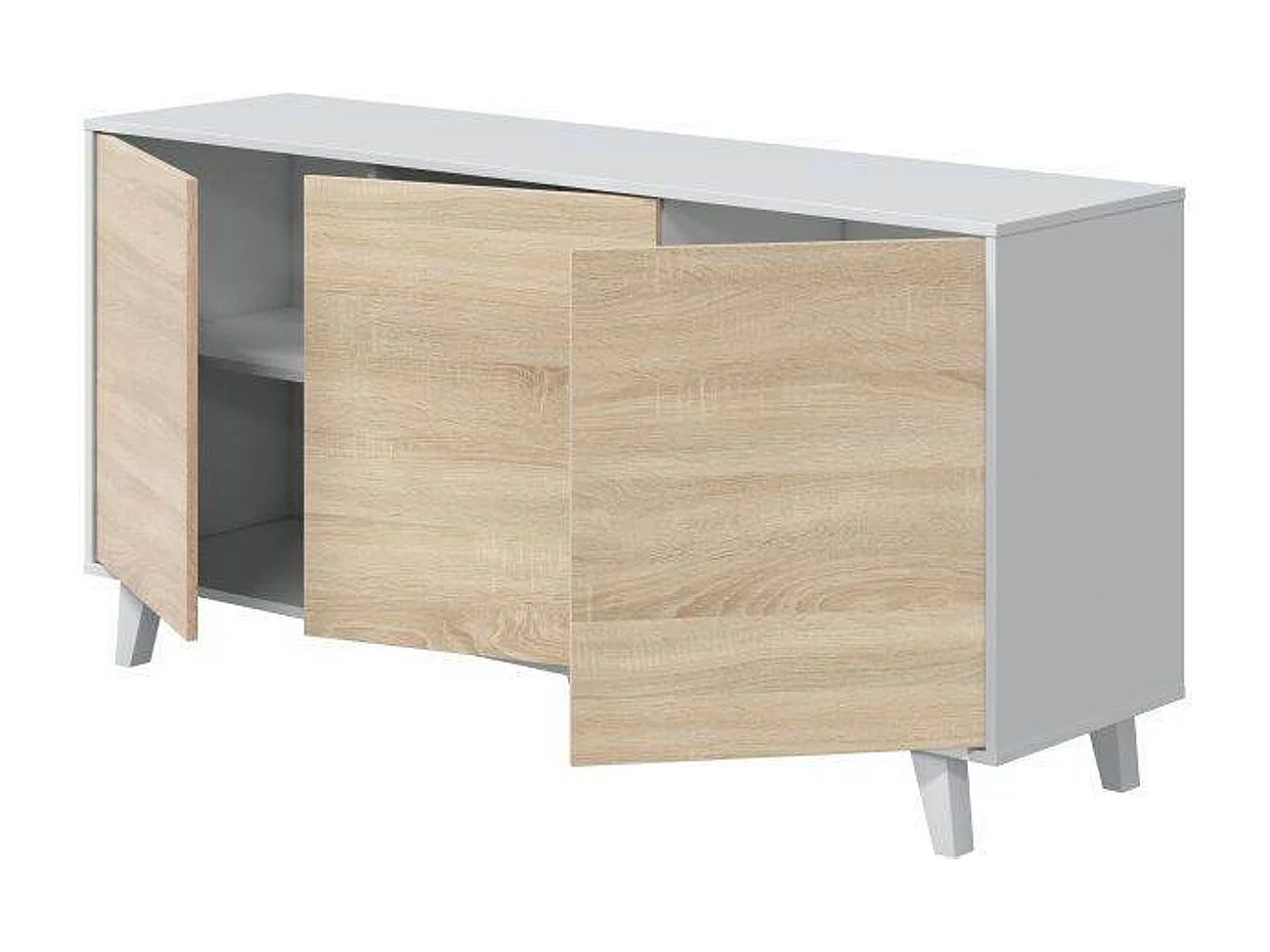 Meyvaser Aparador, Buffet, Salón Comedor 3 Puertas, Armario Auxiliar Color Blanco y Roble, Medidas: 138 cm x 70 x 39,5