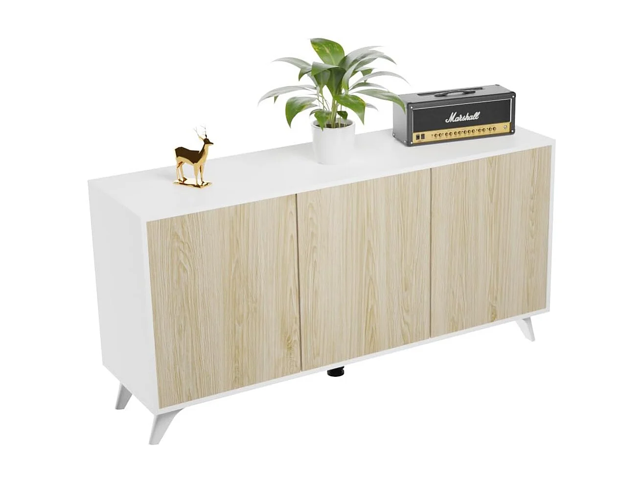 Meyvaser Aparador, Buffet, Salón Comedor 3 Puertas, Armario Auxiliar Color Blanco y Roble, Medidas: 138 cm x 70 x 39,5