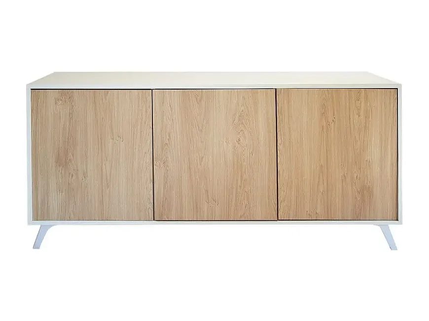 Meyvaser Aparador, Buffet, Salón Comedor 3 Puertas, Armario Auxiliar Color Blanco y Roble, Medidas: 138 cm x 70 x 39,5