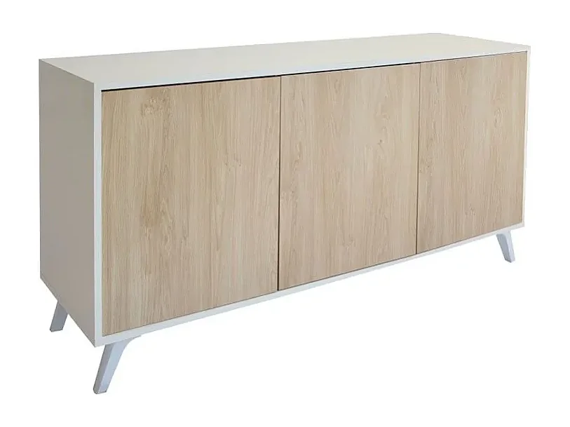 Meyvaser Aparador, Buffet, Salón Comedor 3 Puertas, Armario Auxiliar Color Blanco y Roble, Medidas: 138 cm x 70 x 39,5