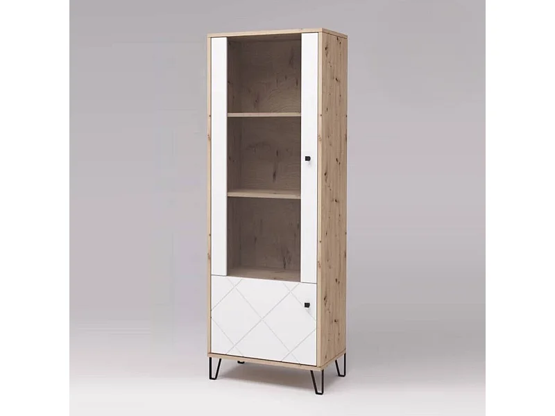 Vitrina Alta | 2 Puertas | Laminado Sintético Color Roble | Frentes en DM Lacado Blanco Mate | Medidas: 170,2 cm Alto x 40 cm Fondo x 68,4 cm Ancho