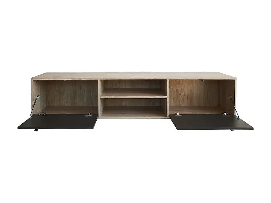 Mueble de TV de Diseño Nórdico + 2 Estantes, 2 Compartimentos de Almacenamiento y 2 Puertas,Cambrian-Negro, 49cm(Alto) x 180cm (Ancho) x 40cm (Fondo)