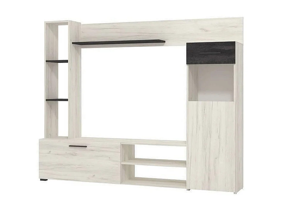 Mueble de Salón Modular Elegante | Ancho 192 cm, Alto 155.5 cm, Fondo 35 cm | Color Roble Blanco y Roble Ceniza