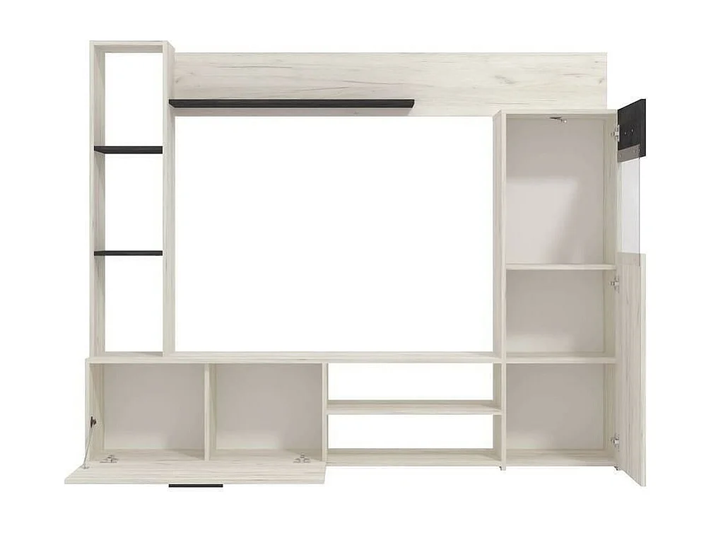 Mueble de Salón Modular Elegante | Ancho 192 cm, Alto 155.5 cm, Fondo 35 cm | Color Roble Blanco y Roble Ceniza