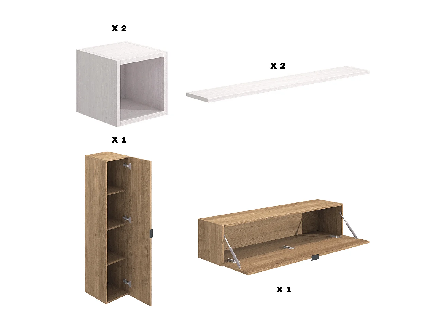 Meyvaser Mueble de salón y TV Conjunto muebles de salón apilable 196 Cm Ancho Color Madera y Blanco