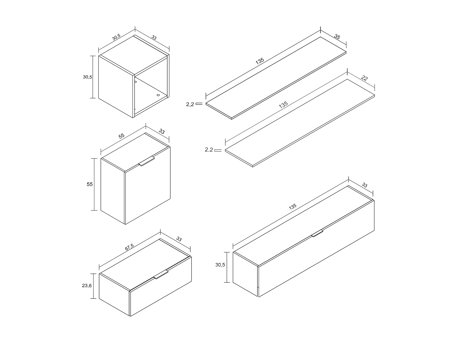 Meyvaser Mueble de salón y TV Conjunto muebles de salón apilable 270 Cm Ancho Color madera y blanco