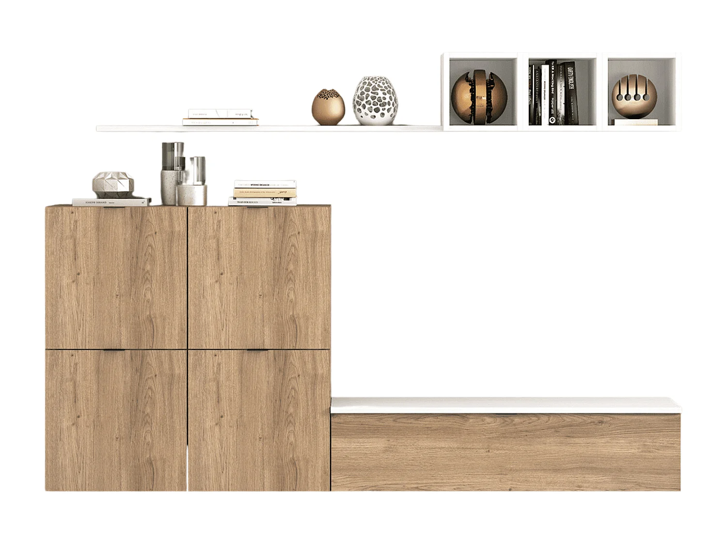 Meyvaser Mueble de salón y TV Conjunto muebles de salón apilable 245 Cm Ancho Color Madera y Blanco