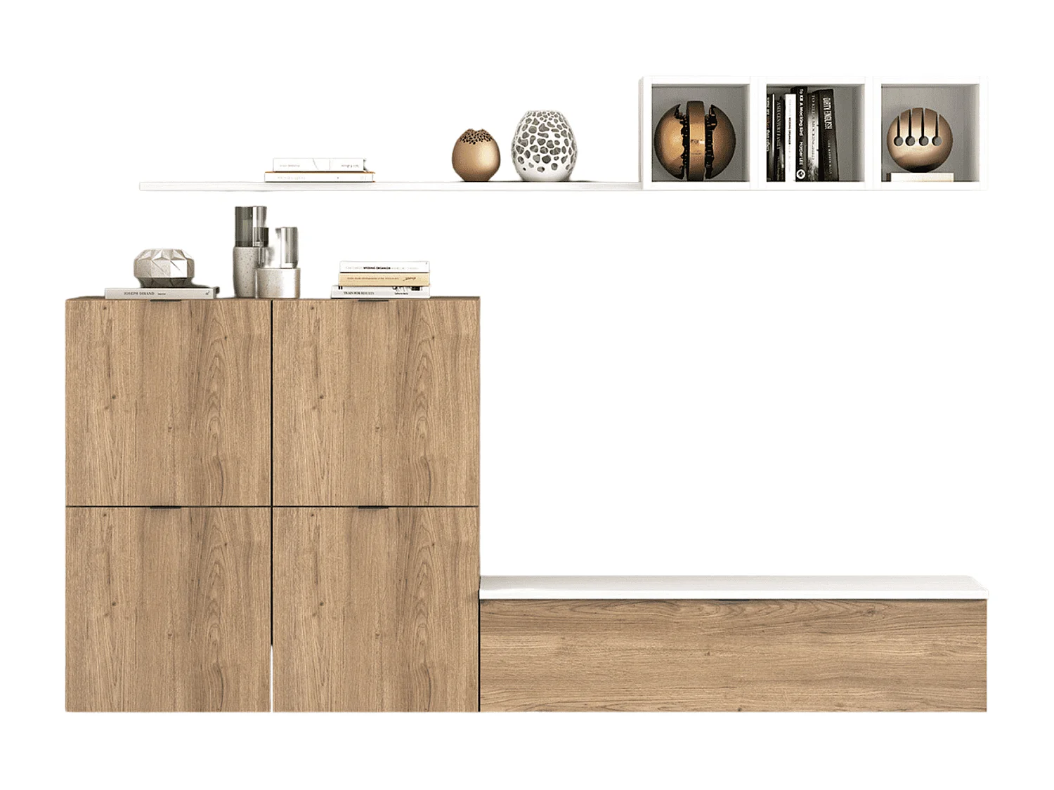 Meyvaser Mueble de salón y TV Conjunto muebles de salón apilable 245 Cm Ancho Color Madera y Blanco