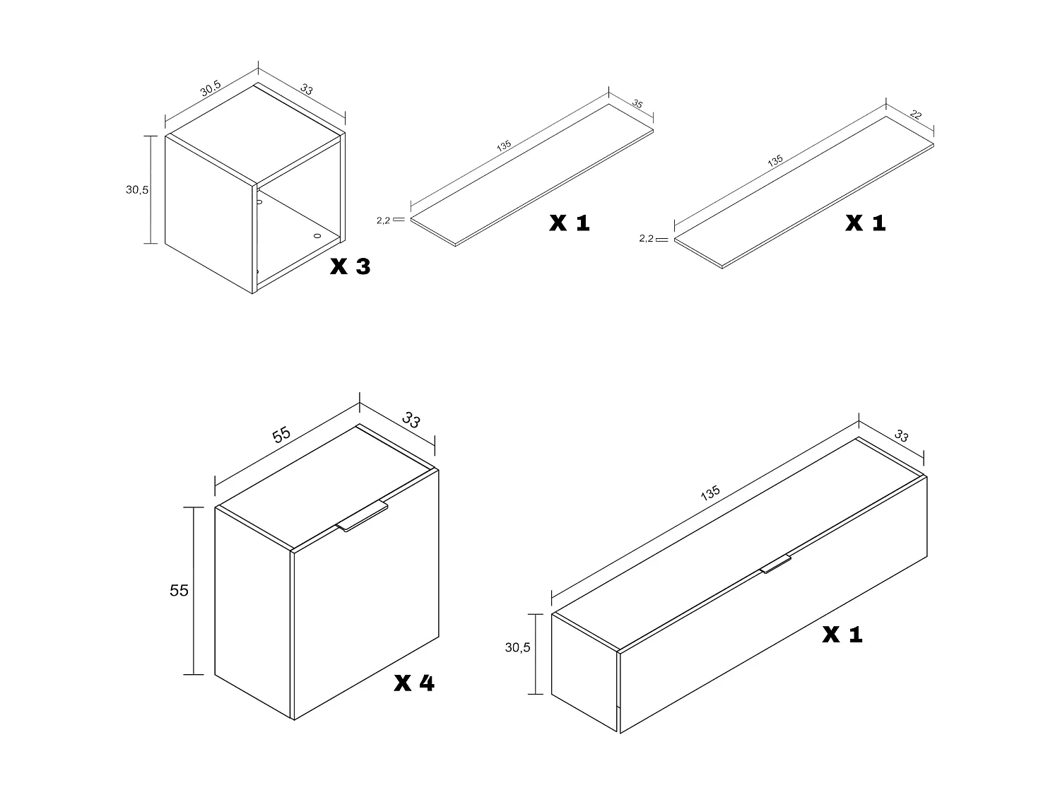 Meyvaser Mueble de salón y TV Conjunto muebles de salón apilable 245 Cm Ancho Color Madera y Blanco